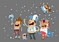 Character´s illustration - World Cup Brazil 2014  : Creation and production of a family of five people (father, mother, son, daughter and pet) and a score of fans celebrating and having fun, dressed in argentinian futbol team colors. These illustrations w