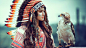 People 2048x1152 women cosplay animals Native American clothing birds bird of prey