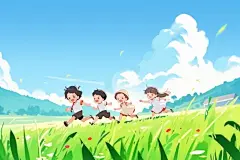 暑假儿时春游儿童假期玩耍插画图片