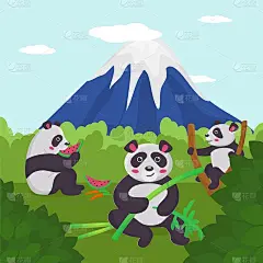动物近山，自然野生公园，载体插图。熊猫熊性格吃竹亚洲树在中国绿色的森林