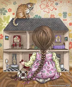 【手绘插画 —— 长辫子的小女孩儿】