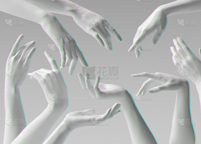 人体模型双手设置双色调，孤立女性双手雕塑...