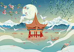 国潮插画/风景插画：大理城市风光