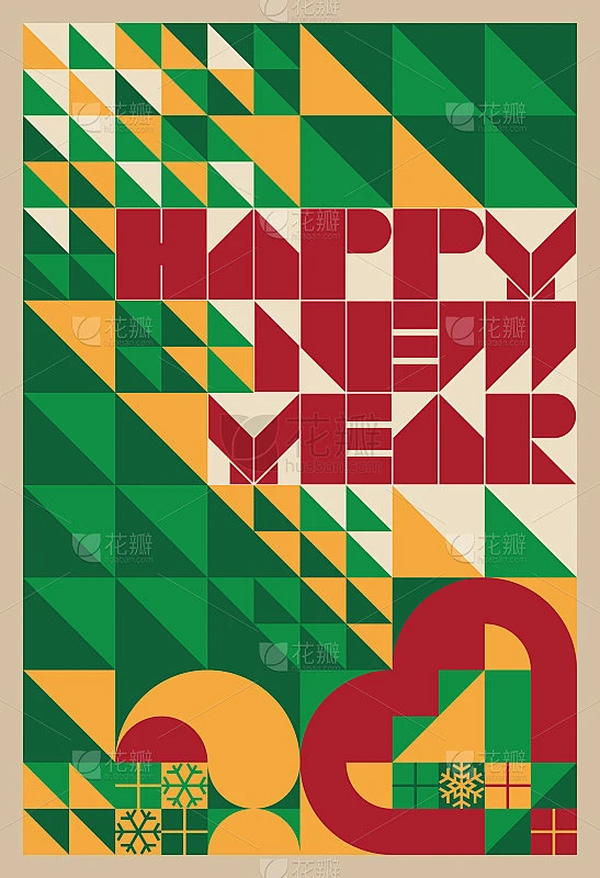 包豪斯风格几何新年海报素材-花瓣网