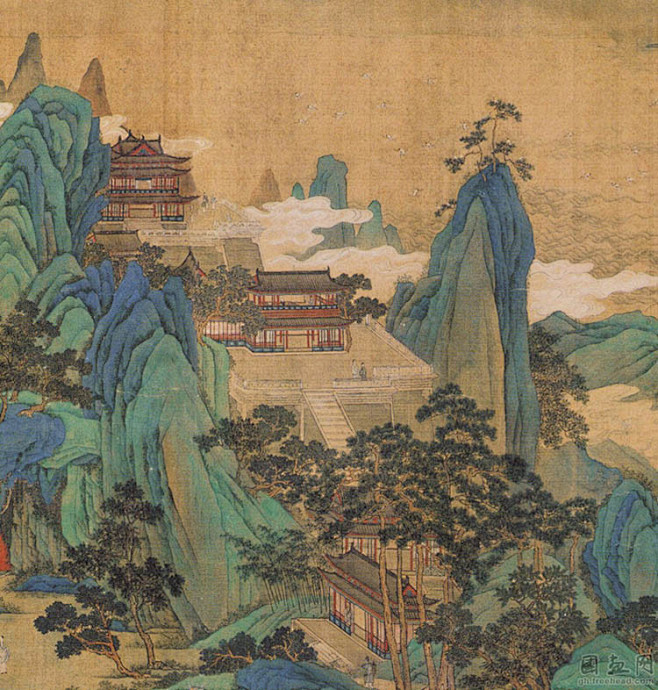古代国画精品明仇英工笔重彩山水画容永泰容永泰艺术博客