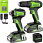 This may contain: two greenworks power tools with batteries and charger