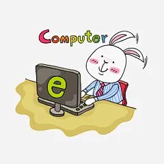 上网兔子高清素材 兔子 动物 卡通 手绘 条纹衬衫 电脑 红色椅子 艺术字 免抠png 设计图片 免费下载