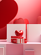 valentine's box valentine themed, greeting cards, stationery,, in the style of rendered in cinema4d, minimalist still life, vibrant stage backdrops, opaque resin panels, light white and light crimson, simple shapes,8k