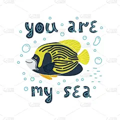 可爱的海鱼皇帝天使鱼的插图。向量。
