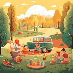 夏季扁平风时尚旅游插画