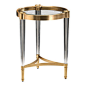 Inviting Home - Table with Solid Crystal Legs - table with solid crystal legs and antiqued brass trim 18" x 24-1/4"H Round table with solid crystal legs and antiqued brass trim.