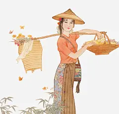 手绘采花的民族女免抠素材_新图网 https://ixintu.com 采花 民族女 清明踏青 出游