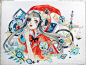 水彩画 手绘 插画 女孩 作者微博by 森眠子 清新 少女心  花 童话 线稿 步骤 