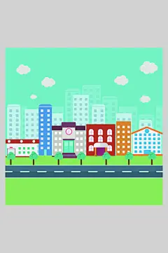 清新绿色高端大气创意城市建筑插画