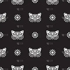 简单的无缝模式猫头鹰脸在波西米亚风格。孤立。适用于服装和纺织品。向量