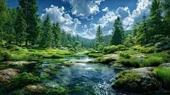 草地河流风景壁纸照片