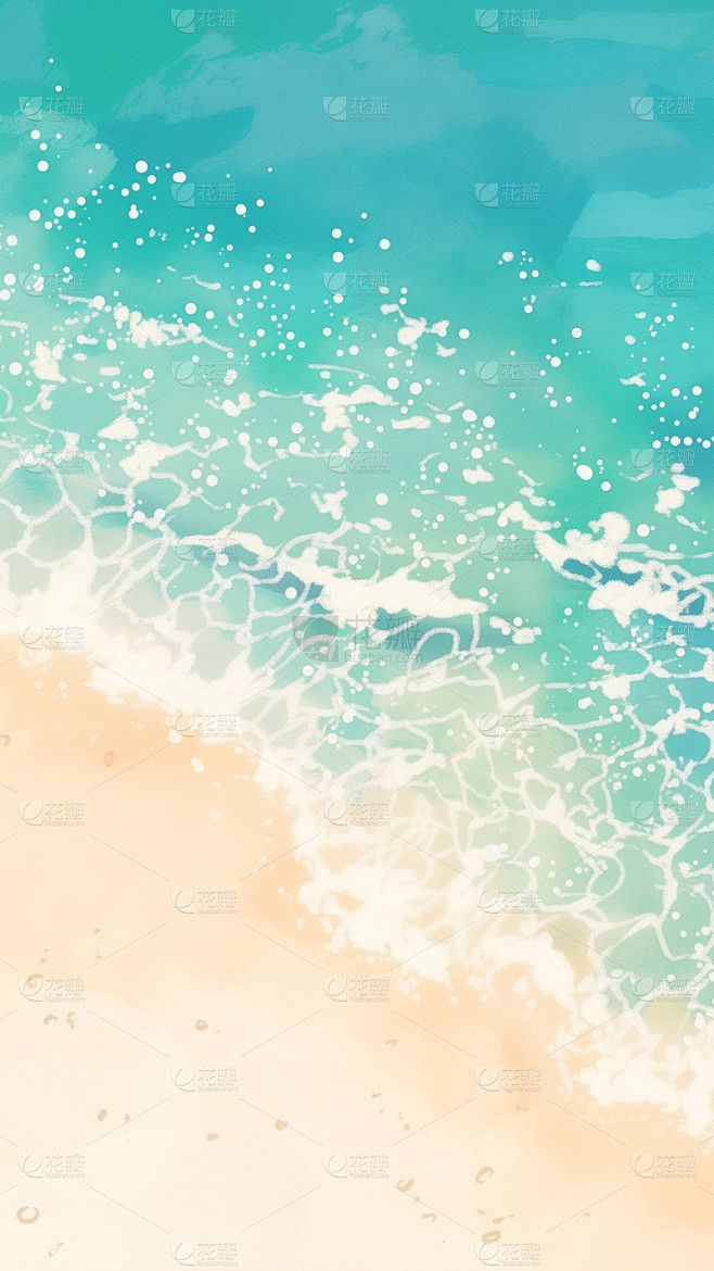 风光系列插画俯视水彩沙滩通用背景素材