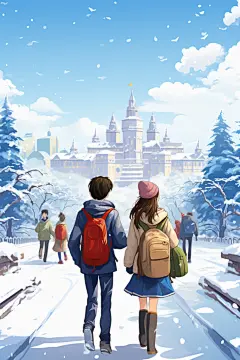冬季东北冬季游学旅游插画