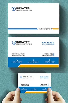 蓝白高端大气商务名片-众图网