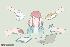 手机电脑 书本报表 职场生活 忙绿的一天 手绘人物插图插画设计AI cb046037868人物插画素材下载-优图网-UPPSD