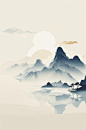 数字艺术简约山水底纹图片-众图网