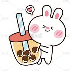 可爱的兔子，背景为白色的泡泡奶茶。动物特征。儿童形象。图像。艺术。贴纸。孤立。 Kawaii.Vec