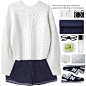 A fashion look from January 2016 featuring chunky cable knit sweater, cuffed denim shorts and synthetic shoes. Browse and shop related looks.