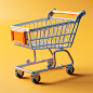 3d blender of a yellow shopping cart, in the style of vray tracing, rendered in maya, texture exploration, soft gradients, white and orange, mingei, infused with social commentary