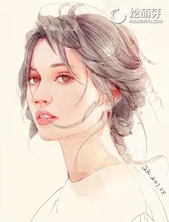 手绘纯净美丽的外国姑娘在风中吹散思念水粉插画美图赏析_绘萌芽绘画网