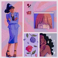 插画师 mavorie 的作品在构图上花了不少小心思， ​每一幅画面的排版都如杂志分镜一般，给作品增添了些许别致感，舒适的色调和美好梦幻的画面很是讨人喜欢，非常耐看~#灵感##配色##创意脑洞##人物插画# ​​​​