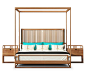 新中式现代简约实木双人床架子床1.8米卧室禅意仿古酒店民宿家具-美间