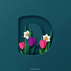 剪纸风格的鲜花英文字体和数字矢量jpg素材