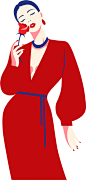 3.8妇女节  女神节手绘人物  红衣美女