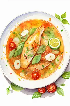 AI数字艺术养生鸡汤美食插画