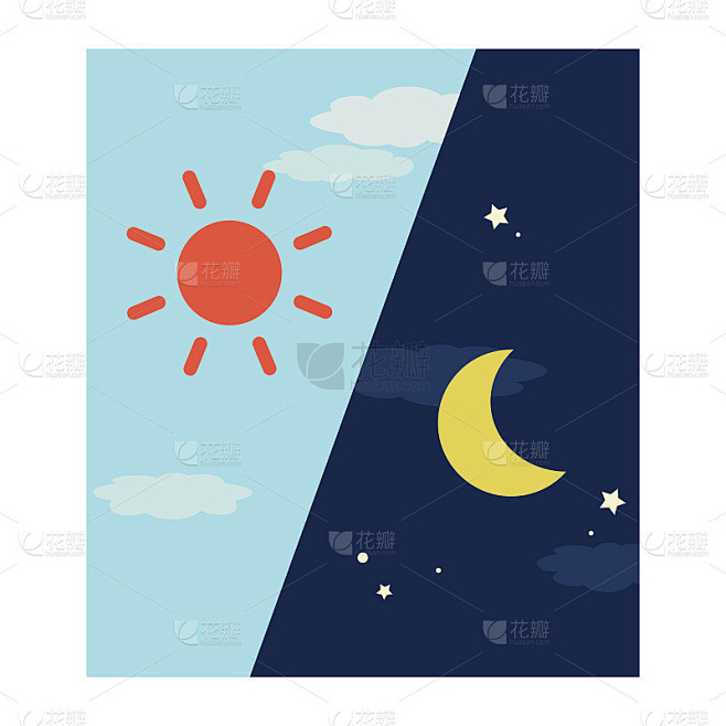 简单的清晨和夜晚的插图。长方形的图标。(左至早晚)图片_其他图片图片素材-花瓣网