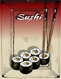 矢量,绘画插图,菜单,寿司米,边框,日本食品,米,东方食品,中国食品,复古风格