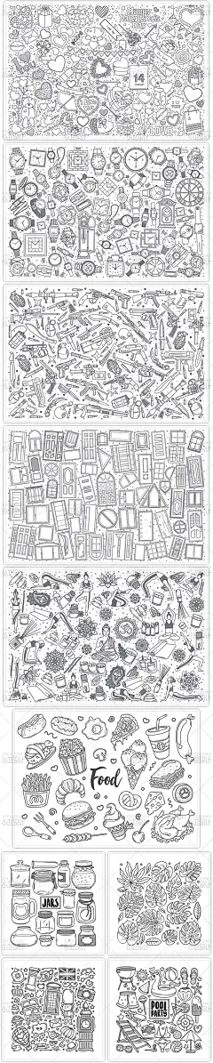 手绘涂鸦插画肌理底纹图案高清背景鞋子衣服生活用品平面设计素材-淘宝网