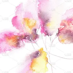 紫色花朵绘画。水彩花卉艺术。为贺卡设计的粉色花束。生日贺卡。情人节贺卡，粉红色的花。婚礼花的气味。