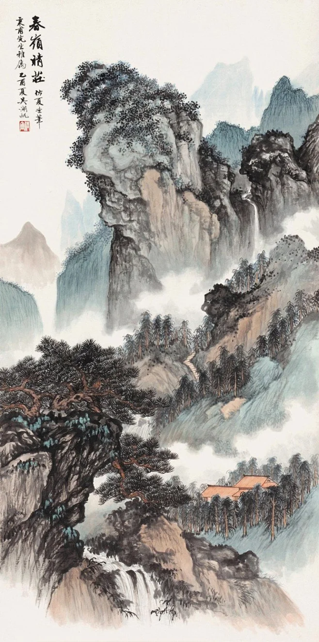 吴湖帆盛年山水画精品《春岭晴庄图》-花瓣网