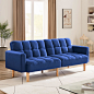 VANOMi Futon Sofa Bed, Modern Convertible Sleeper Couch Daybed with Adjustable Backrests for Studio, Apartment, Office, Small Space, Living Room, Blue