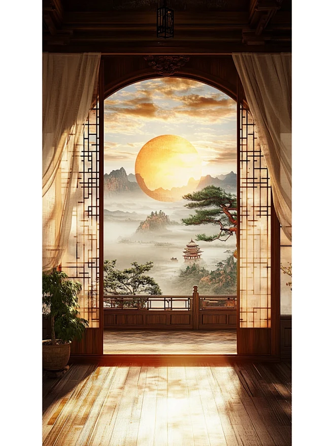 中式风景场景 直播间背景素材 - 小红书