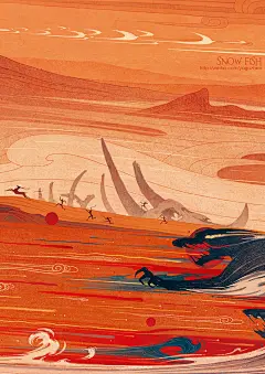 #中华民族神话与传说# 夸父，上古时代巨人族领袖。《山海经·大荒北经》中描述“大荒之中，有山名曰成都载天。有人珥两黄蛇，把两黄蛇，名曰夸父。夸父不量力，欲追日景，逮之於禺谷。” 这便是“夸父追日”的由来。 ​​​​