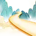 国潮手绘插画蜿蜒的路山峰祥云