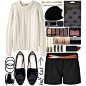 A fashion look from January 2015 featuring long white sweater, black wool shorts and black stockings. Browse and shop related looks.