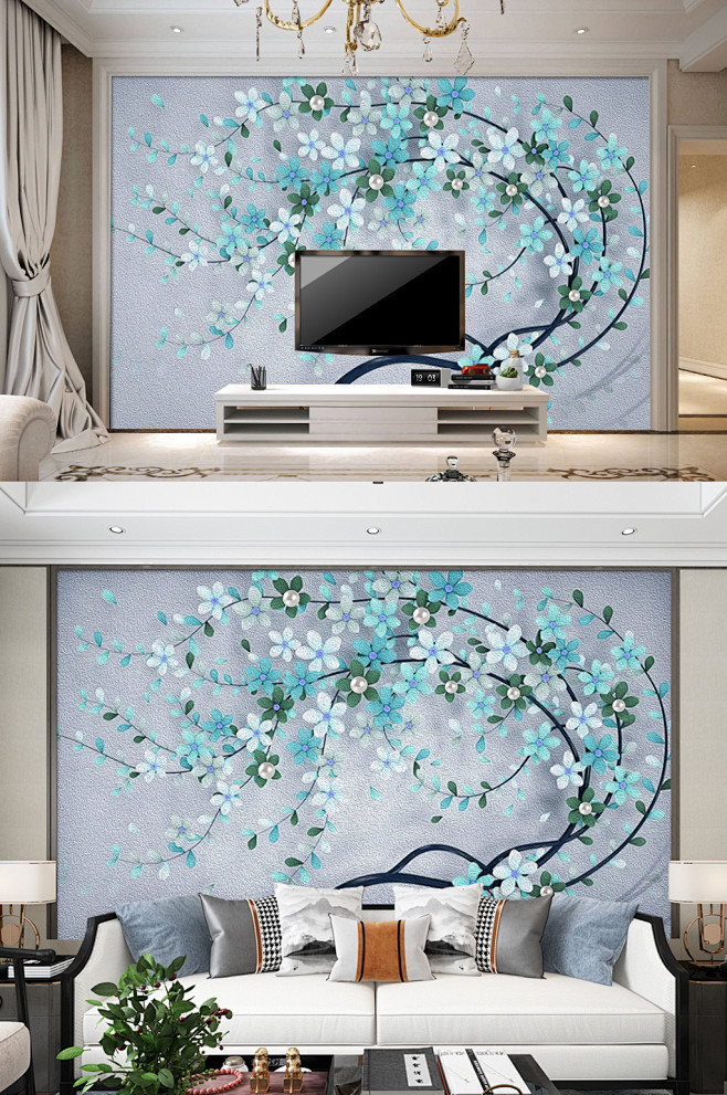 现代花电视背景墙抽象水彩装饰画