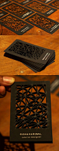 Intricate Laser Cut Black Business Card For An Interior Designer