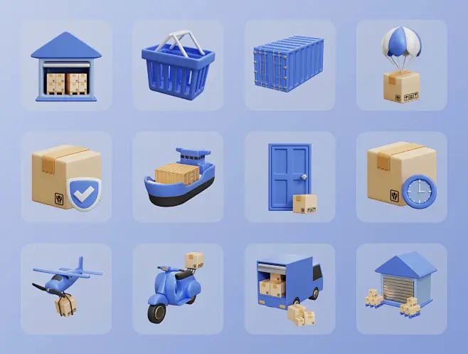 3D Delivery Service Icon Illustration 20款物流快递货物配送3D插图插画图标Icons设计素材 ...