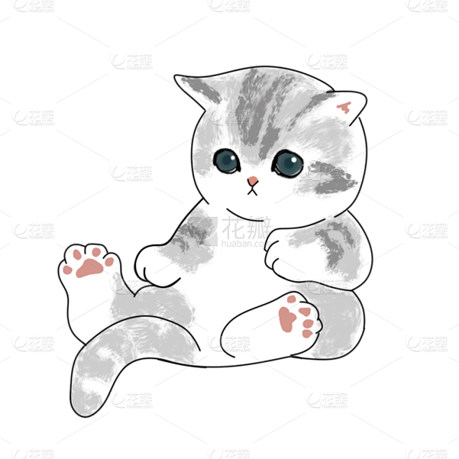 手绘-小猫动物元素贴纸-坐