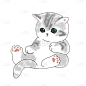 手绘-小猫动物元素贴纸-坐