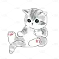 手绘-小猫动物元素贴纸-坐